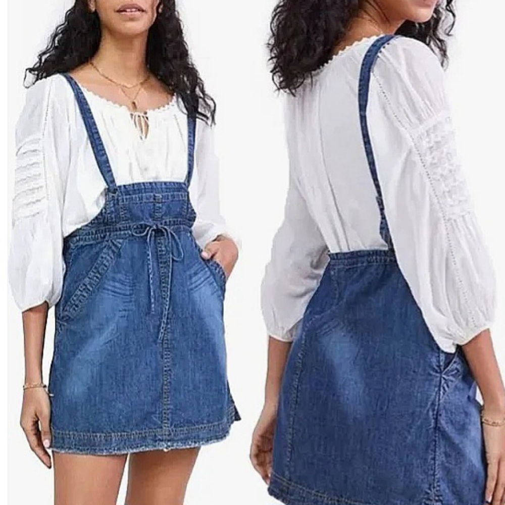 Pilcro Anthropologie Denim Jean Bib Skirt Overall Dress Women's Sz XS Blue